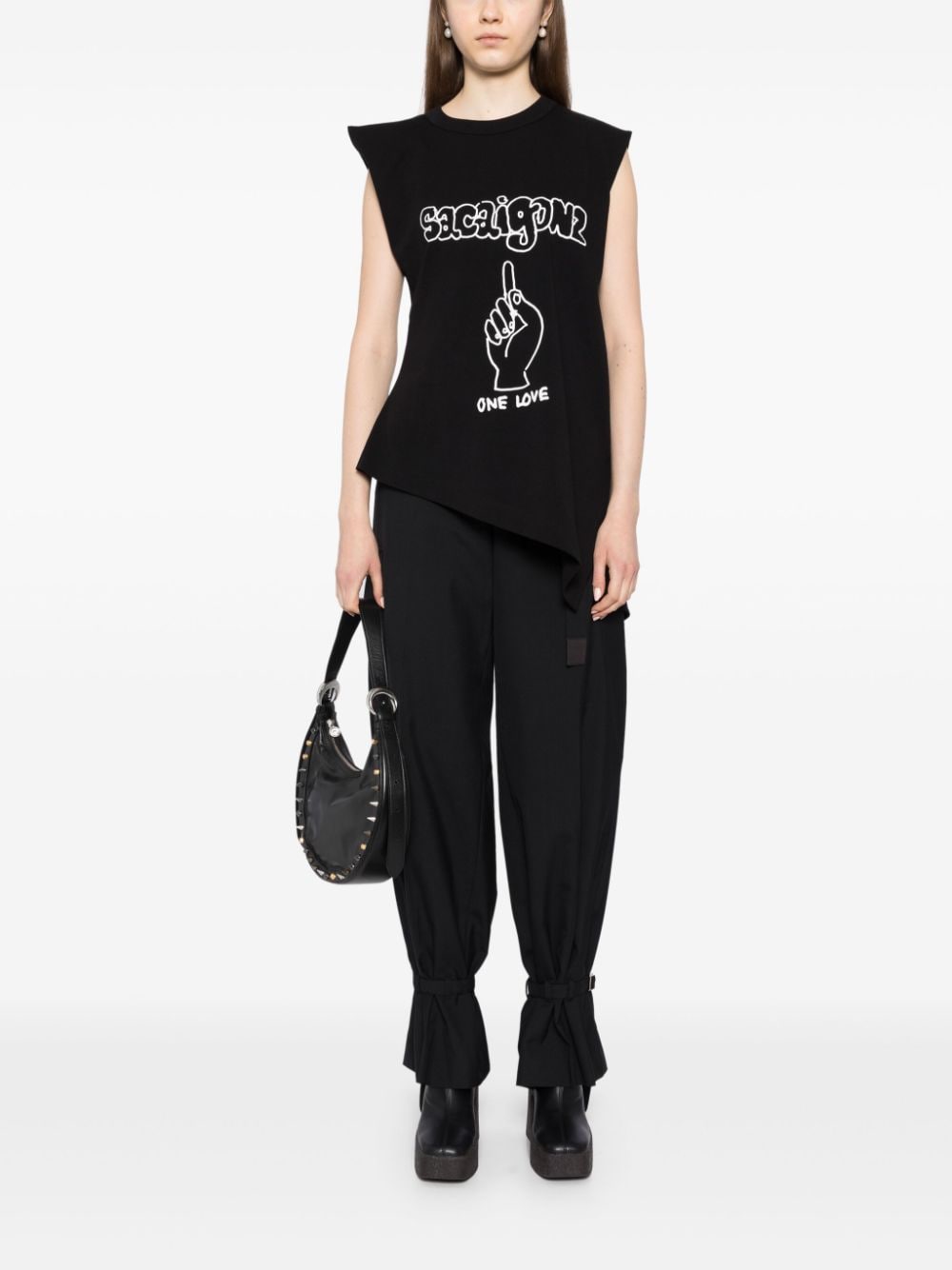 Sacai Trousers Black Polyester Wool - Women
