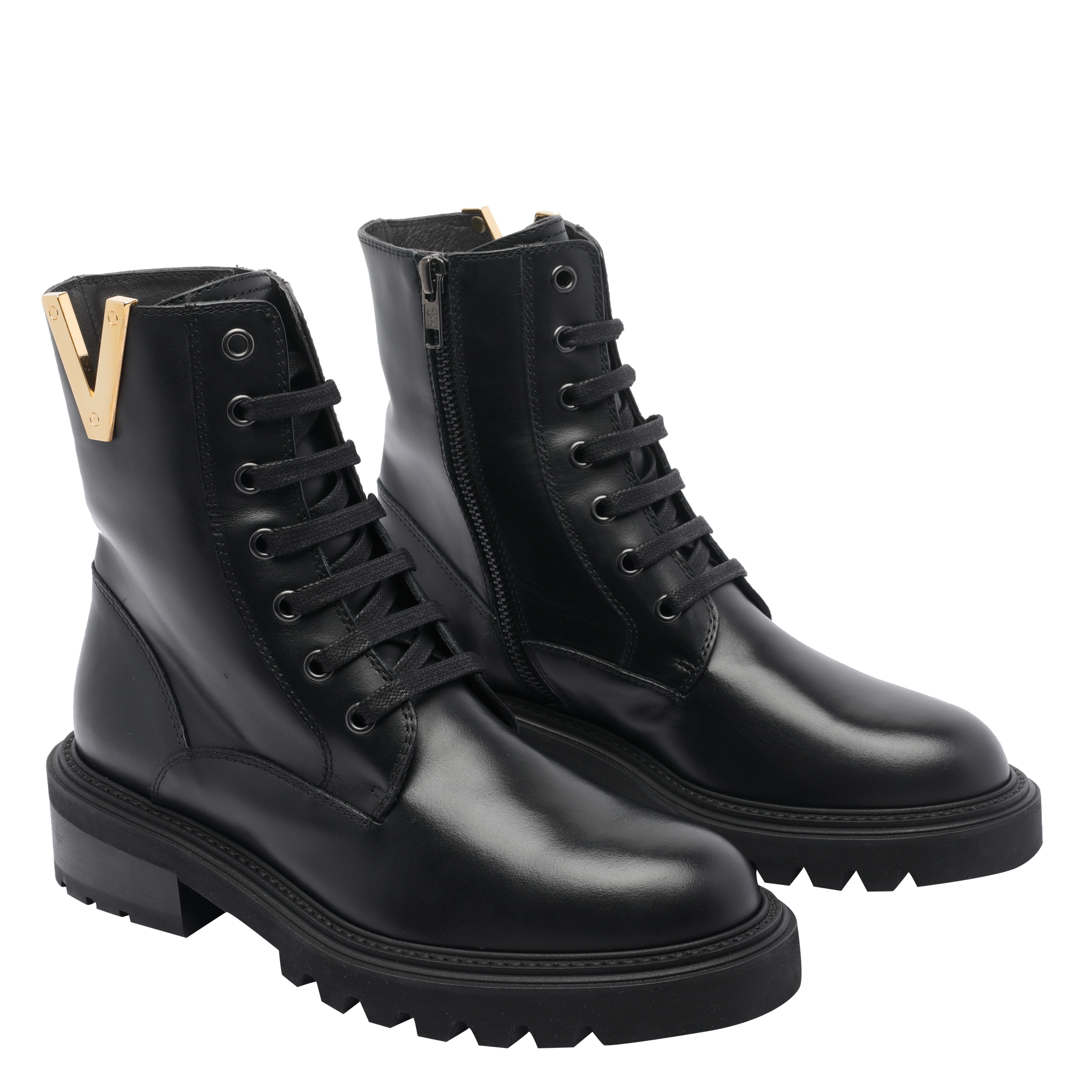 Via Roma 15 Boots Black Leather Rubber Sole – Women